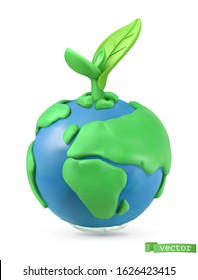 Earth Day icon. 3d vector object. Handmade plasticine art illustration