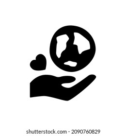 Earth day Icon in black flat glyph, filled style isolated on white background