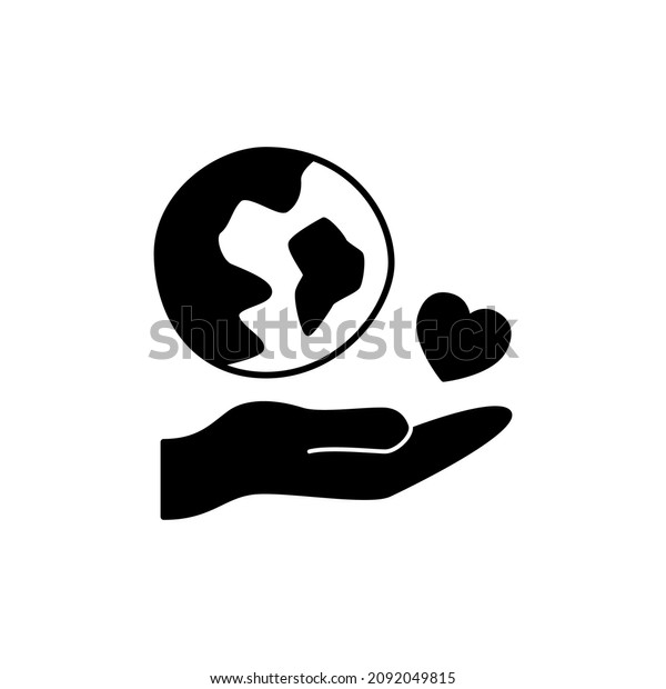 Earth day Icon in black flat glyph, filled\
style isolated on white\
background