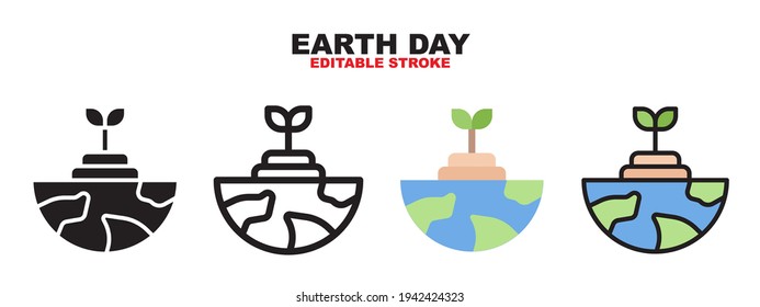 Earth Day icon set with different styles. Colored vector icons designed in filled, outline, flat, glyph and line colored. Editable stroke and pixel perfect. Can be used for web, mobile, ui and more.