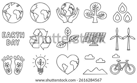 Earth Day Icon Set Vector Illustration for Eco Friendly and Environmental Awareness Design