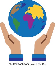 Earth Day Icon Two Hands Holding Globe Symbol for Environment and Sustainability flat design vector illustration