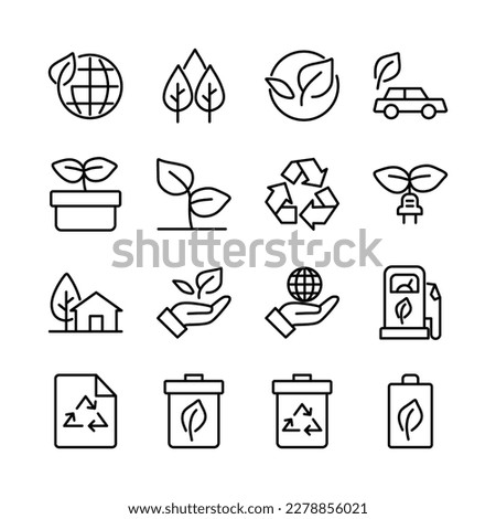 earth day icon vector set, simple line art symbols