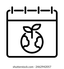 Earth day icon. World in calendar. Outline style. Isolate on white background.