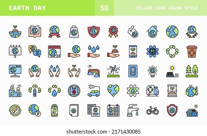 Earth Day icons line color set of vector. Can used for digital product, presentation, UI and many more.