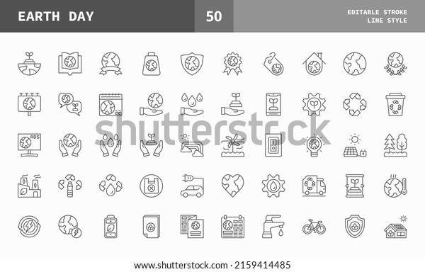 Earth Day icons set. Line set of vector icons\
editable stroke and pixel perfect. Can used for digital product,\
presentation, UI and many\
more.