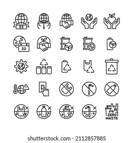 Earth day icons set. Outline style. Vector. Isolate on white background.