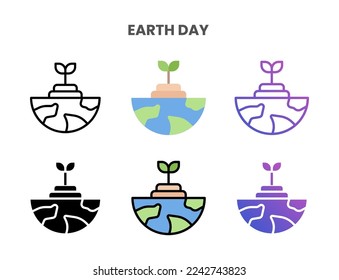 Earth Day icons vector illustration set line, flat, glyph, outline color gradient. Great for web, app, presentation and more. Editable stroke and pixel perfect.