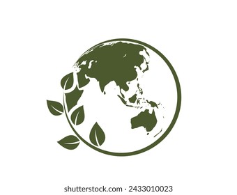 earth day illustration. eco globe icon. eastern hemisphere of the planet earth. Asia, Far East and Australia. isolated vector image in simple style