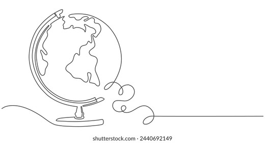 Earth day illustration. Globe of earth continuous single line drawing. world map isolated on white background for banner in concept environment, ecology, eco friendly