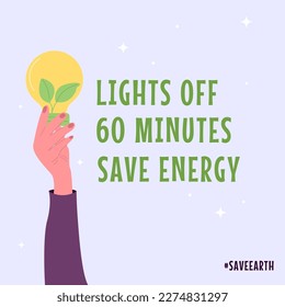 Earth Day illustration. Lights off 60 minutes save energy. Earth friendly.