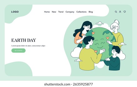 Earth Day illustration. People engage in celebrating and promoting environmental awareness while caring for the planet. Highlighting unity, love, and commitment to sustainability. Vector illustration.