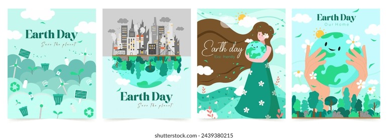 Earth day illustration set, Environmental problems and environmental protection. for prints, flyers, covers, banners design. Eco concepts. Vector illustration