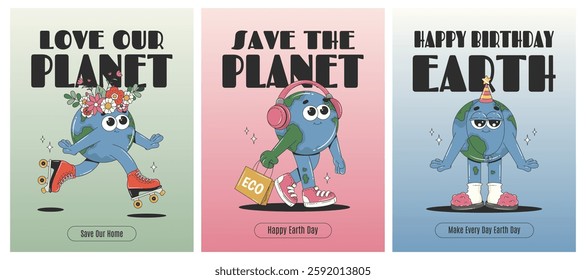 Earth day illustration set. Save the Earth. Vector template for card, poster, banner, flyer. 