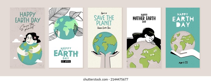 Earth day illustration set. Vector concepts for graphic and web design, business presentation, marketing and print material. International Mother Earth Day. Ecology and environmental protection.