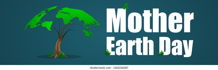 Earth Day illustration. A tree growing in the shape of a world globe earth. Tree shaped World map. Happy Earth Day. Earth day Concept.