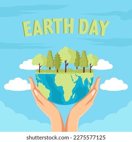 earth day illustration with tree and hands