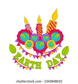 Earth day image with candles and flowers. Vector illustration design