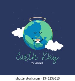 Earth day international awareness day. Cute cartoon of globe earth holding plant buds. Flat vector design for campaign, poster, web,mobile, social media post. 