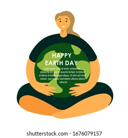 Earth Day International Holiday.Caring,Loving Woman, Young Smiling Girl Hold Planet Globe.Save Healthy Green Nature,Energy, Ecology Support.Environment Friendly Protection Concept. Vector Illustration