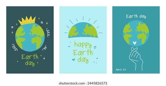 Earth Day. International Mother Earth Day. Caring for nature and ecology. Set of vector illustrations, posters