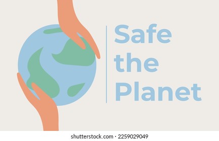 Earth Day. International Mother Earth Day. Environmental problems and environmental protection. Flat vector illustration. Safe the Planet text. - Shutterstock ID 2259029049