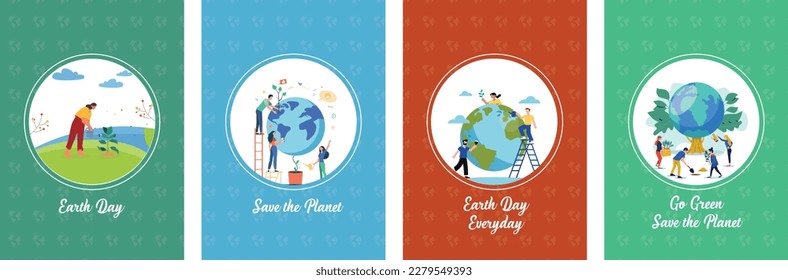 Earth Day. International Mother Earth Day. Environmental problems and environmental protection. Vector illustration. Caring for Nature. Set of vector illustrations