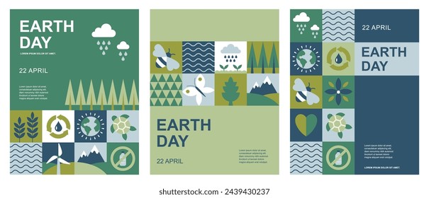 Día de la Tierra. Día Internacional de la Madre Tierra. Problemas ambientales y protección ambiental del reciclaje. Ilustración vectorial. Cuidar de la naturaleza. Conjunto de ilustraciones vectoriales