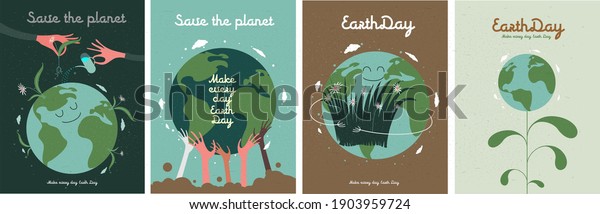 Earth Day. International\
Mother Earth Day. Environmental problems and environmental\
protection. Vector illustration. Caring for Nature. Set of vector\
illustrations