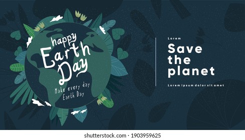 Earth Day. International Mother Earth Day. Earth in green. Environmental problems and environmental protection. Flat vector illustration.