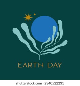 Earth Day International Mother Planet. Environmental problems and protection. Vector minimalist stylish clip art illustration. Caring for Nature and our world. Night landscape flat