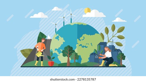 Earth Day. International Mother Earth Day. Social poster, banner or card. Environmental problems protection. Caring for Nature. World earth day. Save planet. People care planet. Zero waste think green