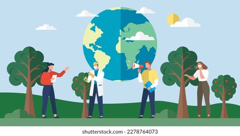 Earth Day. International Mother Earth Day. Social poster, banner or card. Environmental problems protection. Caring for Nature. World earth day. Save planet. People care planet. Zero waste think green