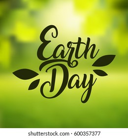 Earth day international planet hand written lettering, leaf logo, label badge for poster, web, site, banner, advertising. Badge Logotype design. Vector illustration.