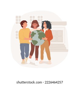 Earth day isolated cartoon vector illustration. Garbage free day, making project, students holding Earth model, ecological awareness, school spirit week, recycling lesson vector cartoon.