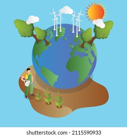 Concepto vectorial 3d isométrico del Día de la Tierra para banner, sitio web, ilustración, página de aterrizaje, volante, etc.