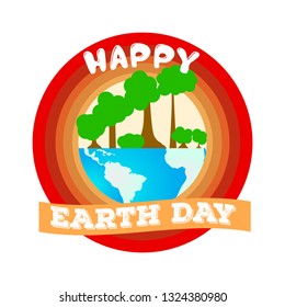 Earth day label with a half planet and trees. Vector illustration design