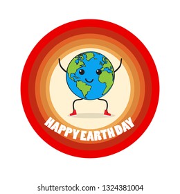 Earth day label with a planet cartoon. Vector illustration design