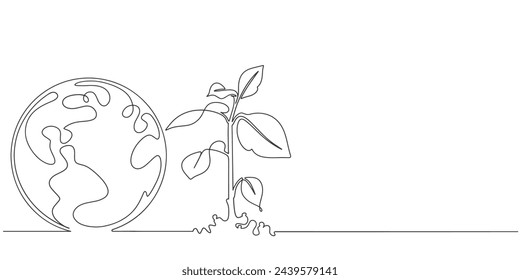 Earth day line art illustration, environment day line art vector illustration