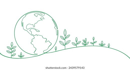 Earth day line art illustration, environment day line art vector illustration