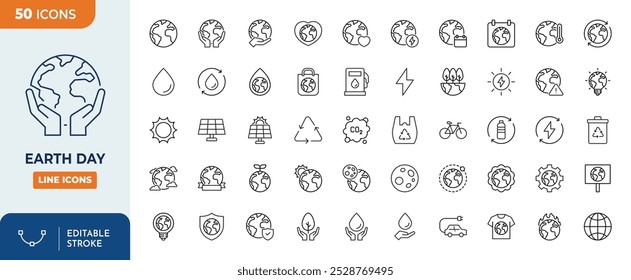 Earth day Line Editable Icons set	
