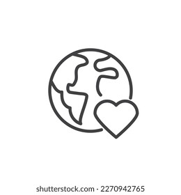 Earth day line icon. linear style sign for mobile concept and web design. Planet earth with heart outline vector icon. Symbol, logo illustration. Vector graphics