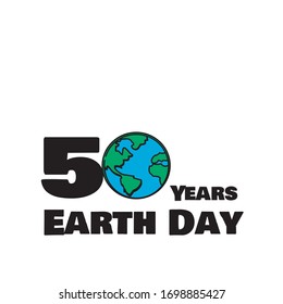 Earth day logo design. "Happy Earth Day, April 22". 50 year old Vector illustration of a white background and a map of the world as the mascot.