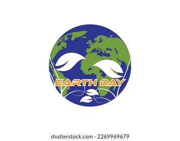 Earth day logo design. "Happy Earth Day, 22 April". World map background vector illustration Vector .Earth day logo design.  World map background raster illustration.