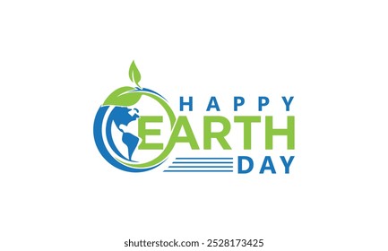 Earth day logo design with planet icon. Eco friendly design. Happy Earth Day Text Typography Illustration
