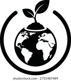 Earth day logo with globe and sprouting seedling symbolizing environmental conservation and sustainability