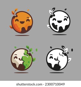 Earth day logo icon, earth vector with green leaf, save earth sign logo