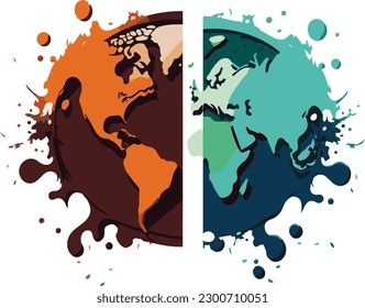 Earth day logo icon, earth vector with green leaf, save earth sign logo