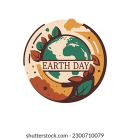 Earth day logo icon, earth vector with green leaf, save earth sign logo