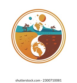 Earth day logo icon, earth vector with green leaf, save earth sign logo